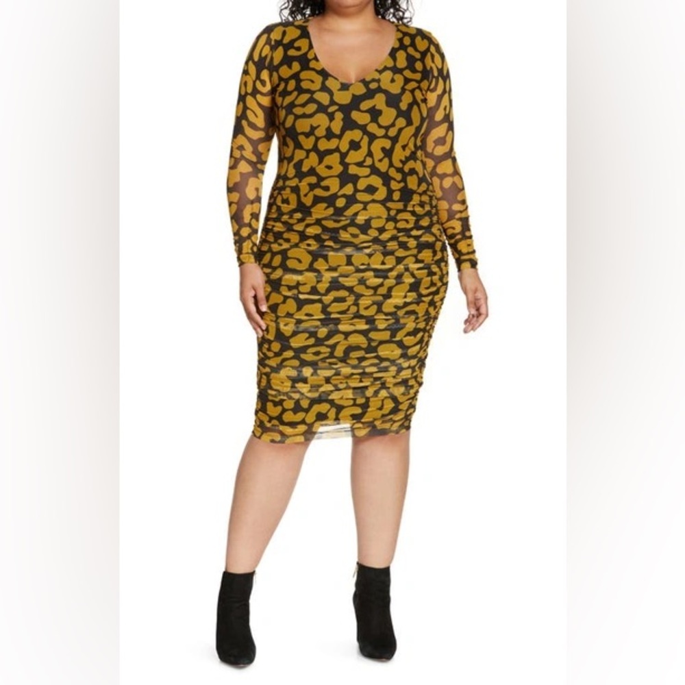 11 Honore ruched mesh animal print dress - Size 14W/16W